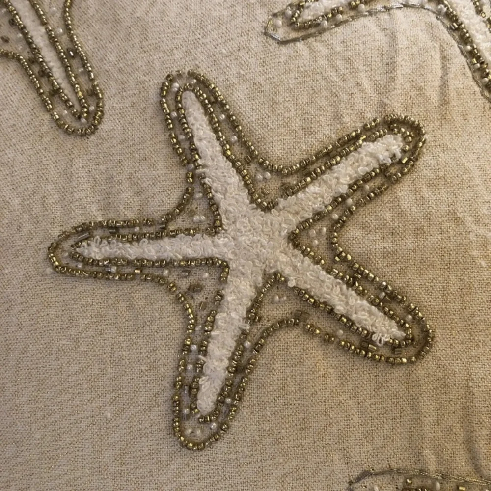 Bead Accent Toss Throw Pillow Starfish Sea Nautical Coastal Collection 18” Gold